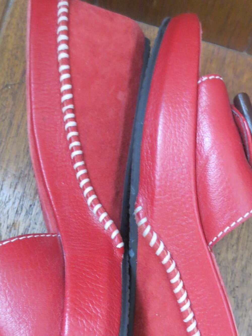 red wedge style sandal